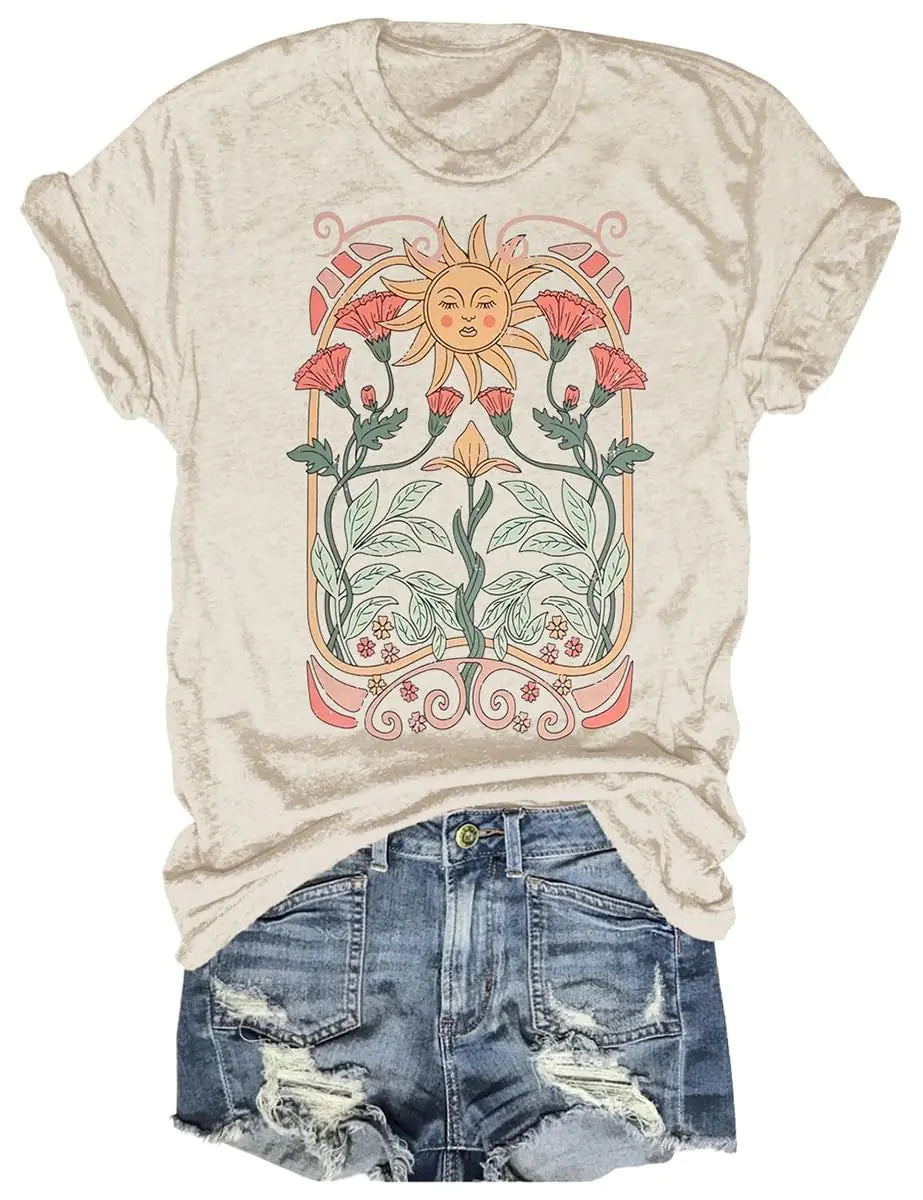 Boho Art Nouveau Wildflowers Graphic T-Shirt