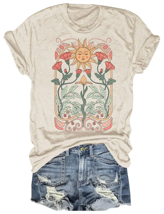 Boho Art Nouveau Wildflowers Graphic T-Shirt