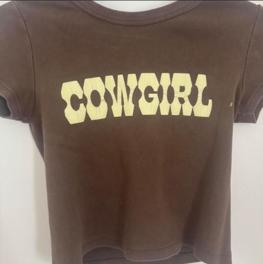 Brandy Melville "Cowgirl" Graphic Baby Tee – Size Small/One Size