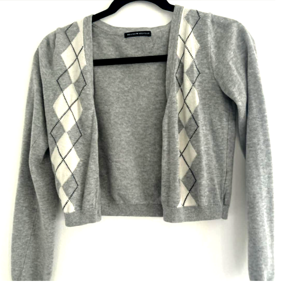 Brandy Melville Grey & White Argyle Cardigan – One Size